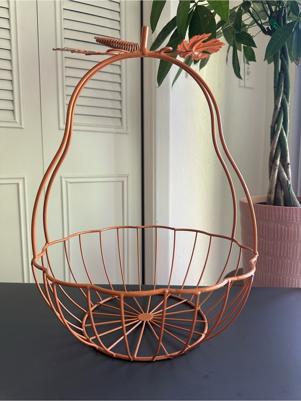 Copper Colored Pear Fruit Basket Metal Wire Rustic Whimsical Cottage